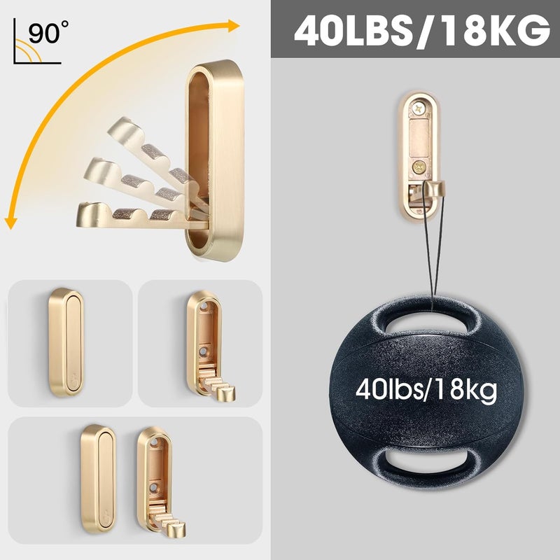 Dntorx Folding Coat Hooks, 6 Pcs Foldable Gold Wall Hooks Heavy Duty Foldable Hook Bathroom Towel Hooks Robe Hooks Wall Mounted for Hanging Coat Towels Clothes Hat Bags Keys - Image 3